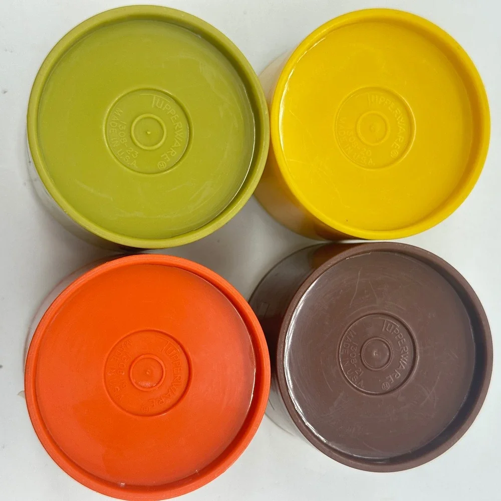 Tupperware Vintage Stacking Spice Shakers 4-Piece Set Earth Tones Plastic 1308